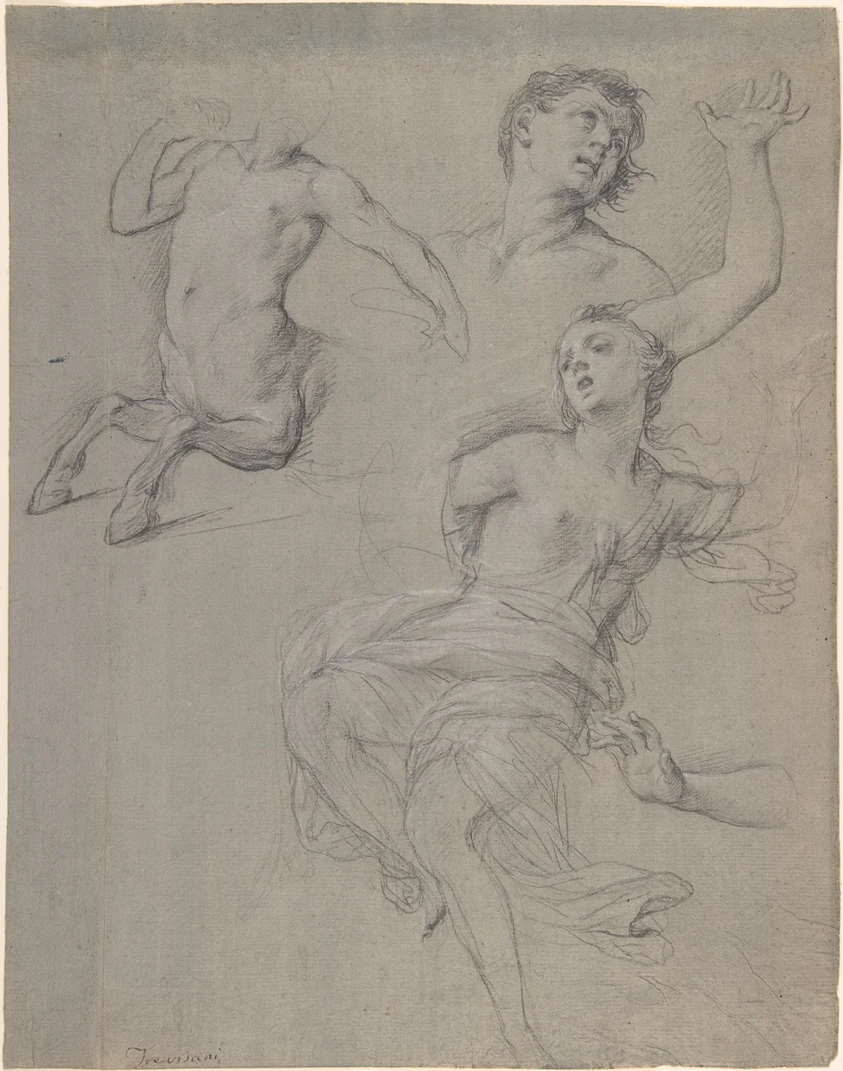 Studies for the Figure of a Centaur and a Nymph by Francesco Trevisani, drawing, 1708-1717