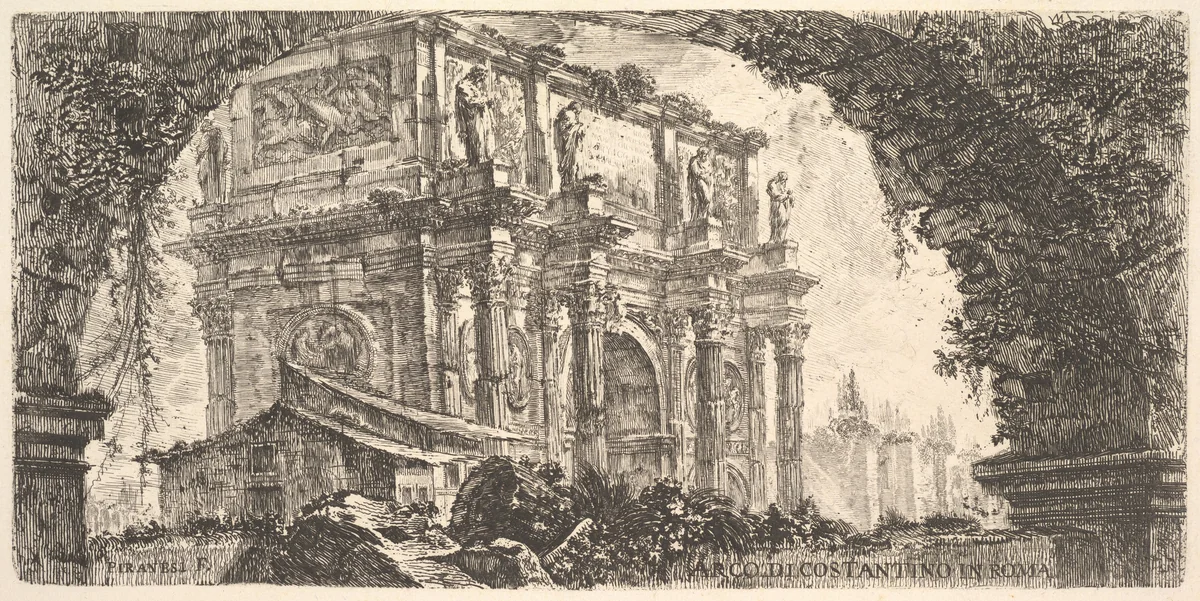 Plate 9: Arch of Constantine in Rome (Arco di Costantino in Roma), from "Antichità Romane de' Tempi della Repubblica, e de' primi Imperatori" by Giovanni Battista Piranesi, print, 1743-1753