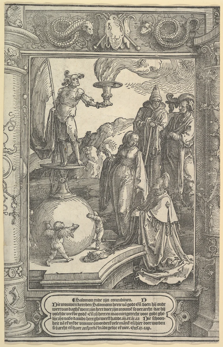 Solomon's Idolatry [I Kings, 11:1-8] by Lucas van Leyden, print, 1512-1522