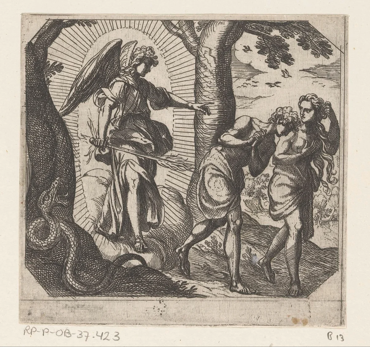 Expulsion from Paradise by Antonio Tempesta, print, 1565-1630
