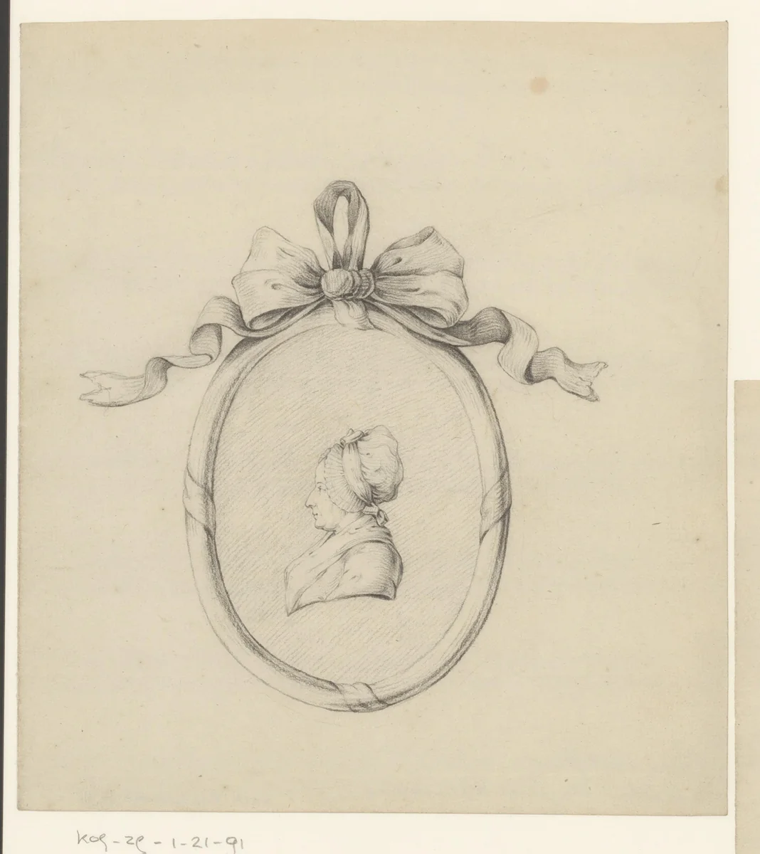 Portret van een vrouw in een medaillon, mogelijk de zus van Jean Bernard by Jean Bernard, drawing, 1775-1833