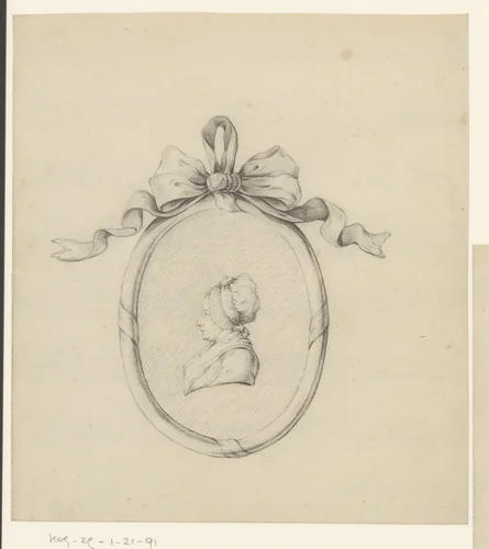 Portret van een vrouw in een medaillon, mogelijk de zus van Jean Bernard by Jean Bernard, drawing, 1775-1833