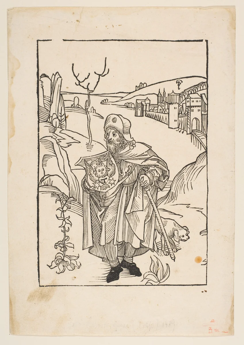 Gerson as a Pilgrim, frontispiece to Gersonis Opera, 1489 by Albrecht Dürer, print, 1485-1528
