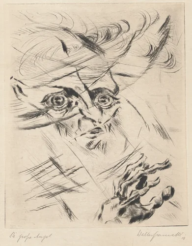 The Great Anxiety (Self-Portrait, in Three-Quarter Profile to the Right) (Die große Angst [Selbstportrat, Kopf im Halbprofil nach rechts]) by Walter Gramatté, print, 1918