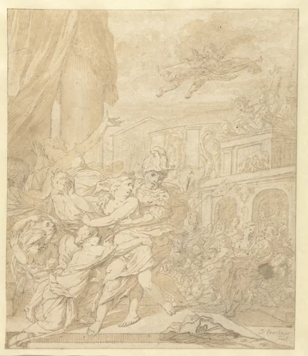 De Sabijnse maagdenroof by Johannes Voorhout, drawing, 1657-1723