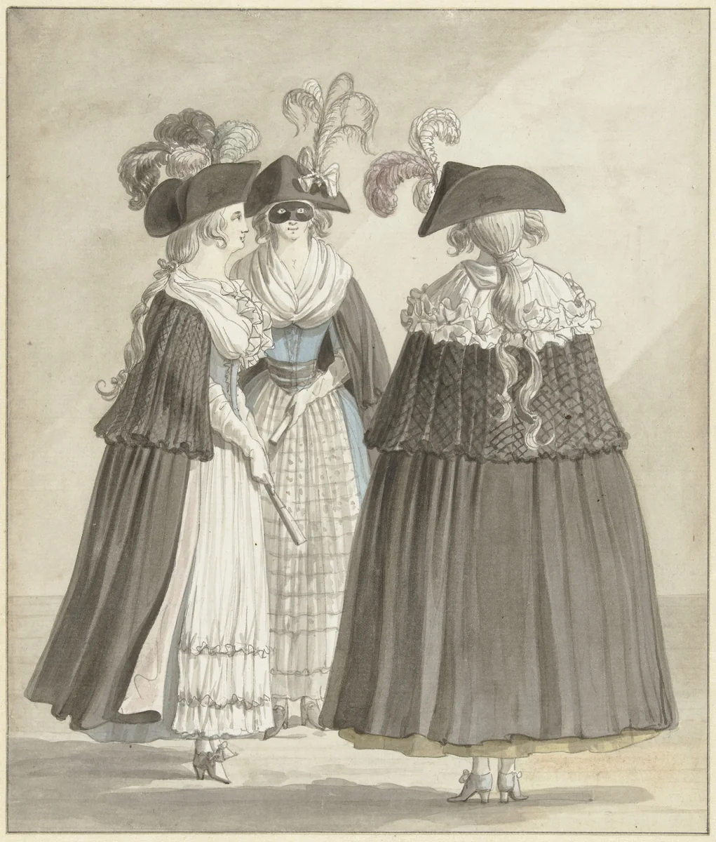 Drie vrouwen in Romeinse maskeradekostuums by Daniël Dupré, drawing, 1790
