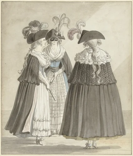 Drie vrouwen in Romeinse maskeradekostuums by Daniël Dupré, drawing, 1790
