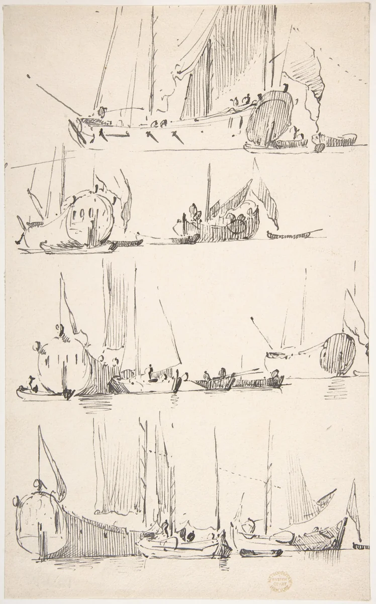 Studies of Ships and Boats by Willem van de Velde II, drawing, 1640-1707