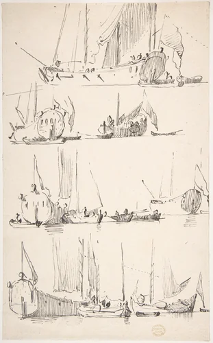 Studies of Ships and Boats by Willem van de Velde II, drawing, 1640-1707