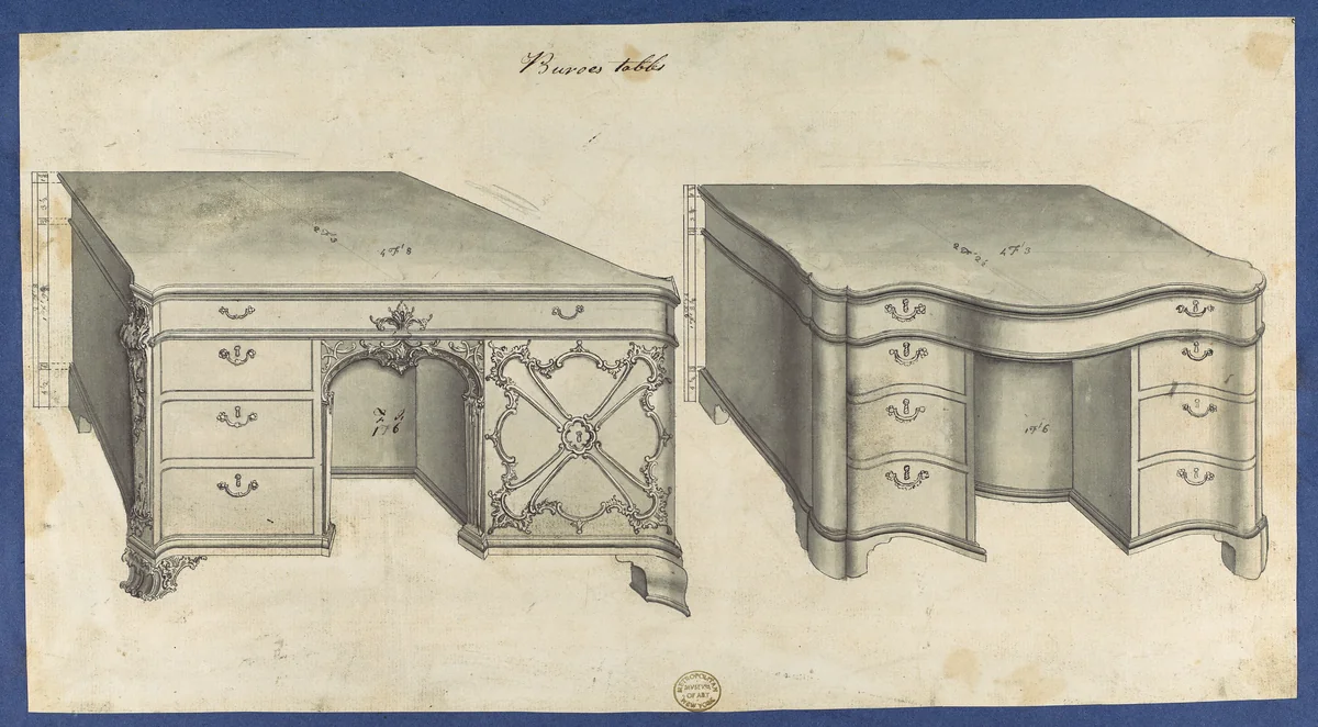 Bureau Tables, from Chippendale Drawings, Vol. II by Thomas Chippendale, drawing, 1753
