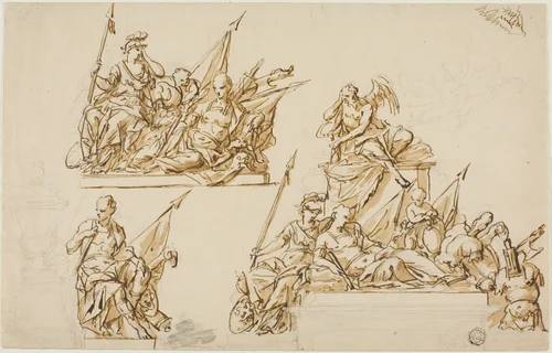 Unexecuted Designs for the Monument to the First Duke of Marlborough by John Michael Rysbrack, drawing, 1728-1738