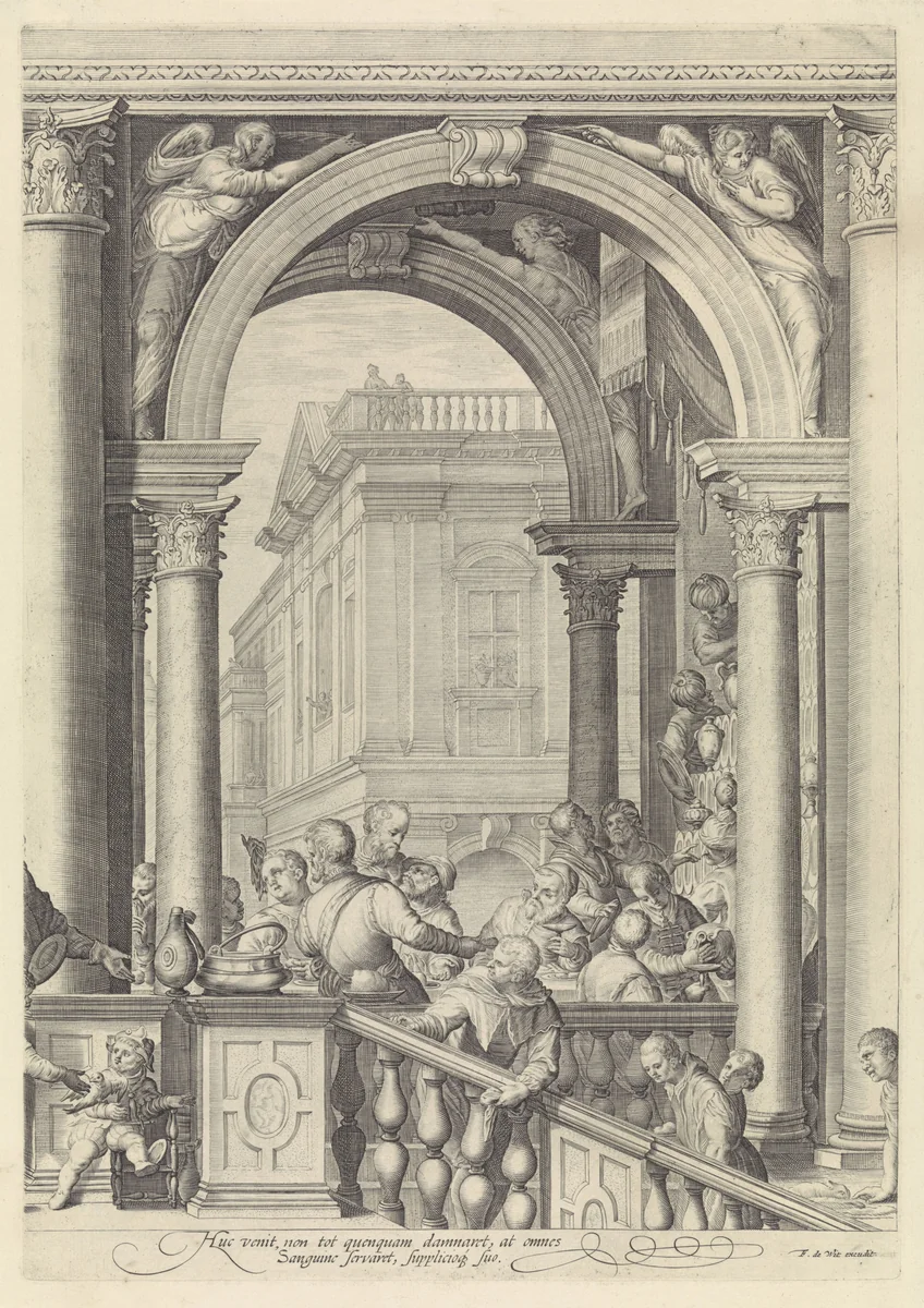 Christus aan de maaltijd in het huis van Levi de Tollenaar (plaat 3) by Jan Saenredam, print, 1639-1706