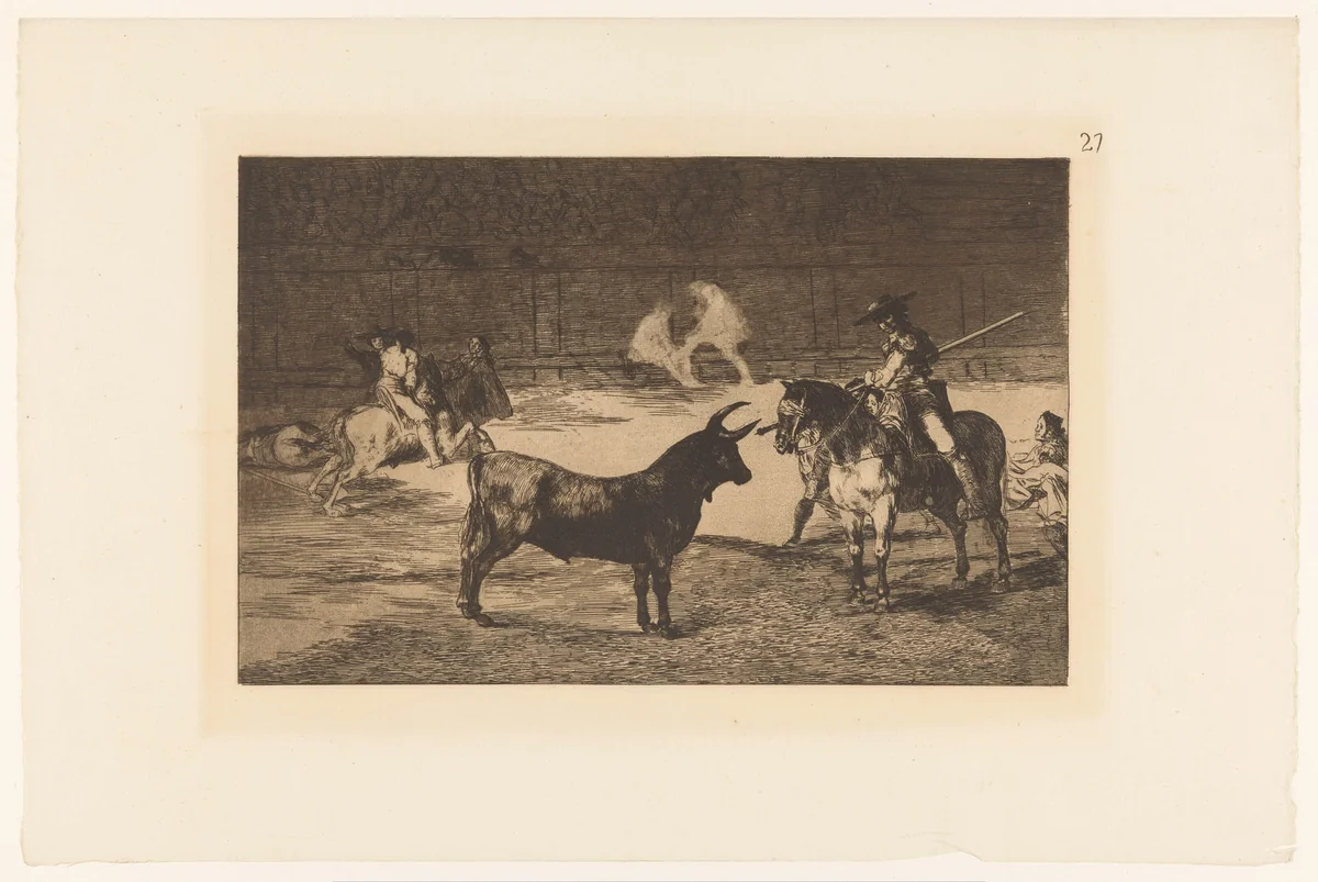 Fernando del Toro daagt een stier uit by Francisco de Goya, print, 1876
