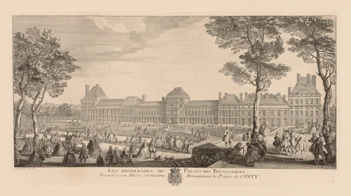 Promenades of the Palais des Tuileries by Jacques Rigaud, print, 1720-1729