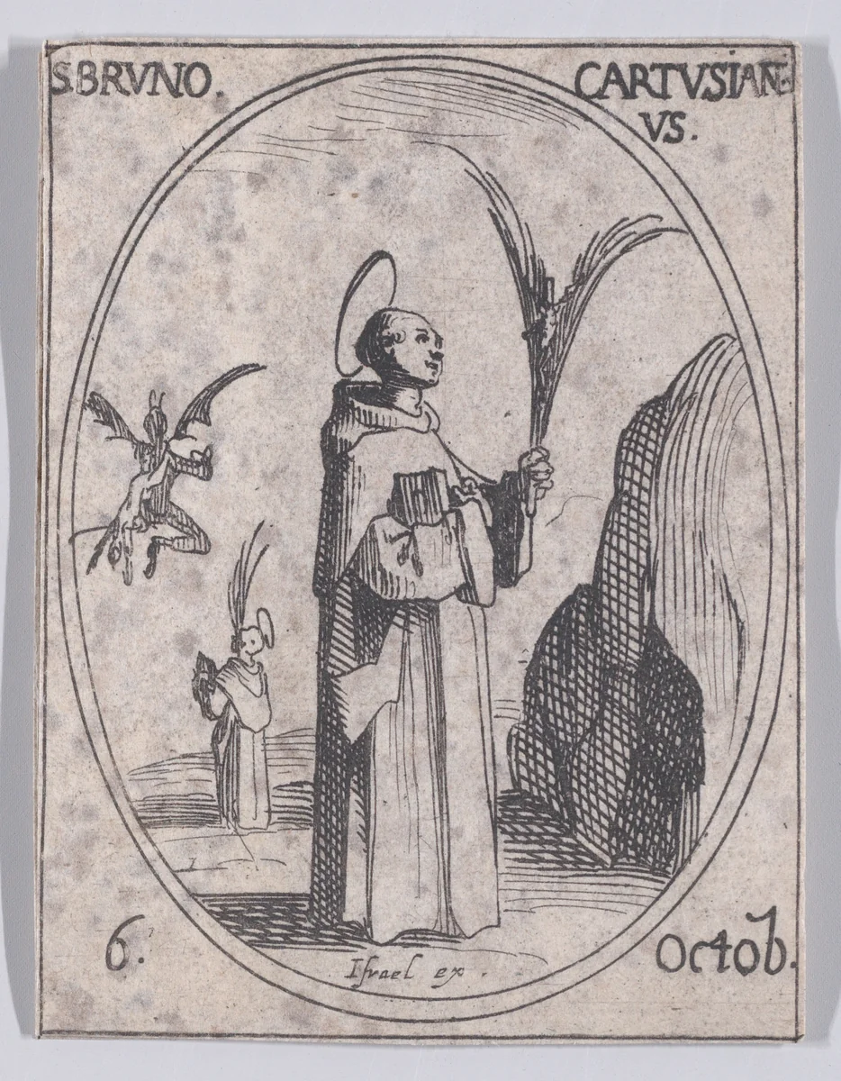 S. Bruno, chartreux (St. Bruno, Carthusian Monk), October 6th, from "Les Images De Tous Les Saincts et Saintes de L'Année" (Images of All of the Saints and Religious Events of the Year) by Jacques Callot, print, 1636