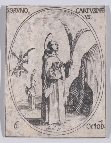 S. Bruno, chartreux (St. Bruno, Carthusian Monk), October 6th, from "Les Images De Tous Les Saincts et Saintes de L'Année" (Images of All of the Saints and Religious Events of the Year) by Jacques Callot, print, 1636