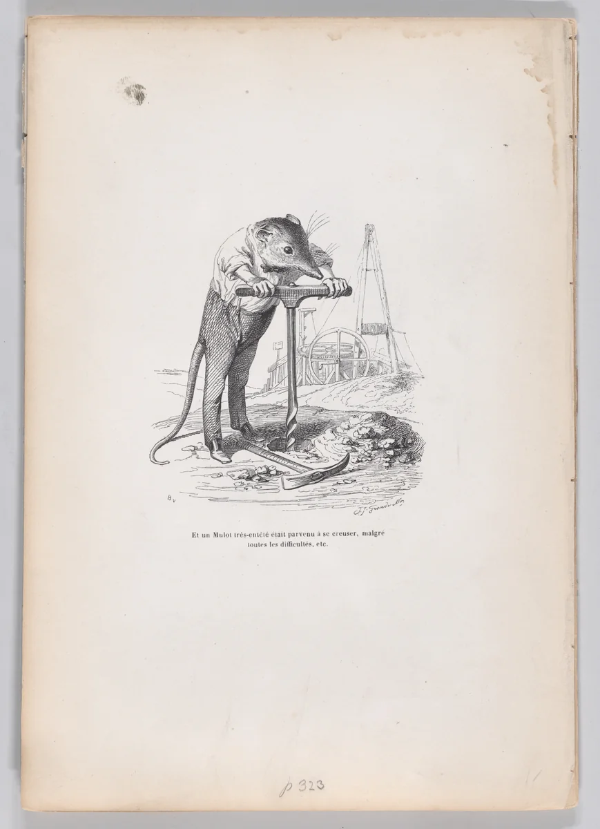 And a very obstinate vole..., from "Scenes from the Private and Public Life of Animals" by J. J. Grandville, print, 1832-1852