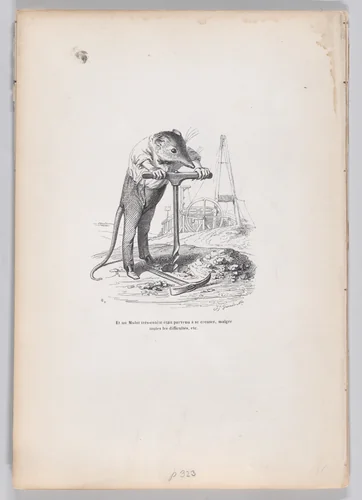And a very obstinate vole..., from "Scenes from the Private and Public Life of Animals" by J. J. Grandville, print, 1832-1852