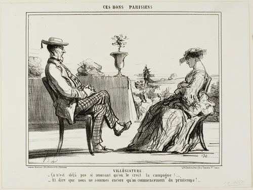 Holiday in the Country. “- Life in the country really isn't all that entertaining, as they all say. - And to think that spring has only just begun,” plate 14 from Ces Bons Parisiens by Honoré-Victorin Daumier, print, 1858