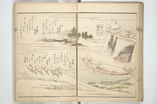 Views of Famous Places in Japan Paired with Kyōka Poems (Kyōka fusō meisho zue) 狂歌扶桑名所図会 by Totoya Hokkei (魚屋北渓), book, 1824