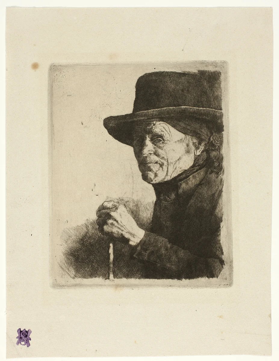 Old Man with a Walking Stick by Wilhelm Leibl, print, 1875-1877