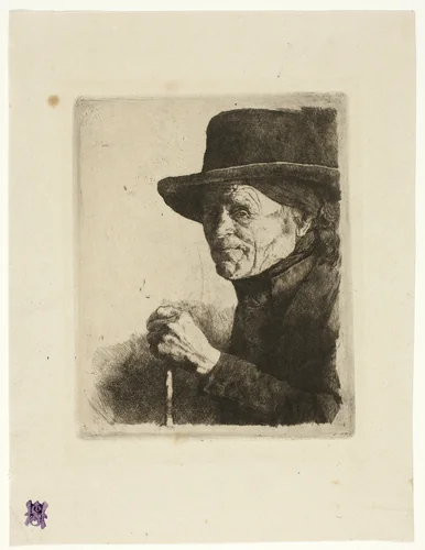 Old Man with a Walking Stick by Wilhelm Leibl, print, 1875-1877