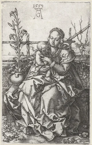 Madonna met kind zittend in een binnenplaats by Unknown, print, 1527