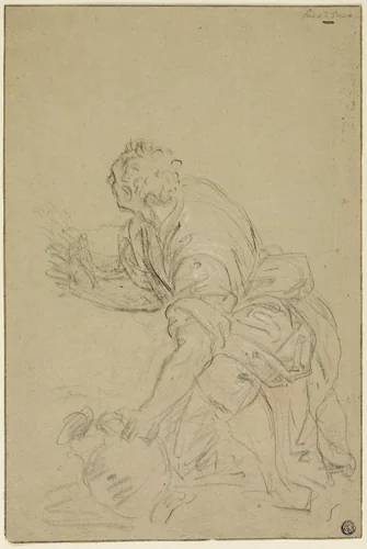 Man Kneeling With Jug (recto); Standing Man (verso) by Nicolas Poussin, drawing, 1614-1665