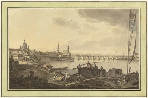 Dresden from the Banks of the Elbe River by Adrian Zingg, drawing, 1782
