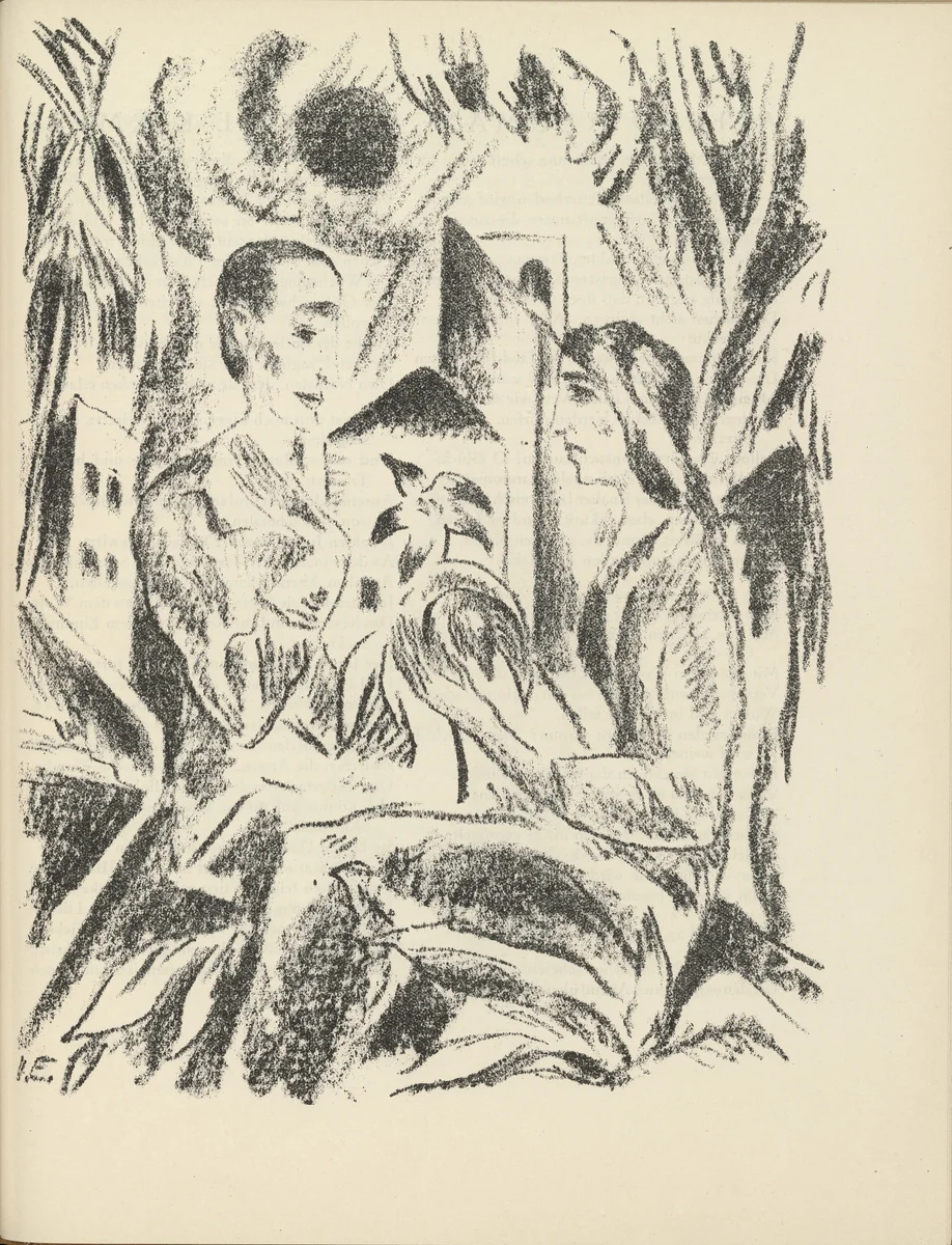 Lovers (Liebespaar) (plate, page 157) from the periodical Münchner Blätter für Dichtung und Graphik, vol. 1, no. 10 (October 1919) by Josef Eberz, periodical, 1919