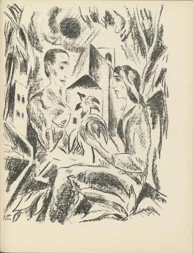 Lovers (Liebespaar) (plate, page 157) from the periodical Münchner Blätter für Dichtung und Graphik, vol. 1, no. 10 (October 1919) by Josef Eberz, periodical, 1919