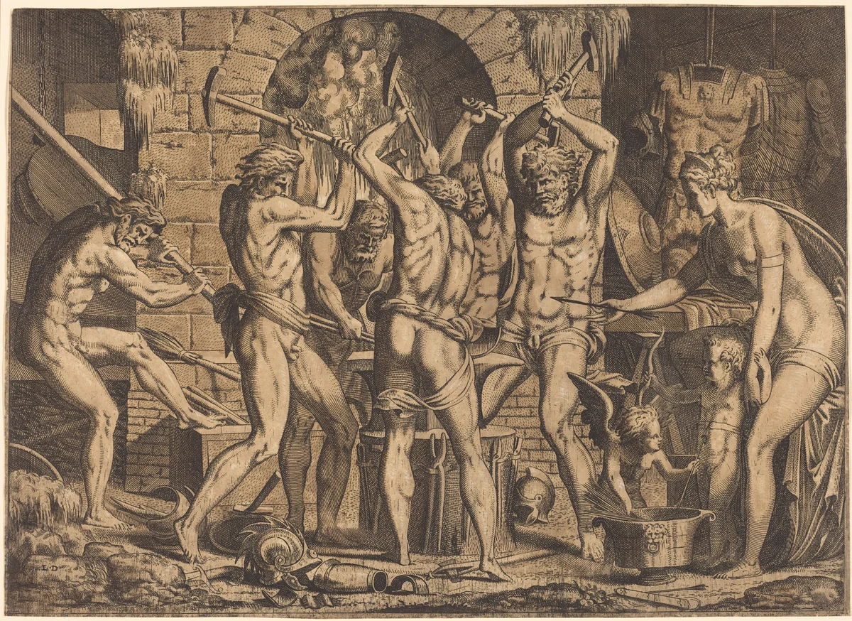Venus at Vulcan's Forge by Léon Davent, print, 1476-1600