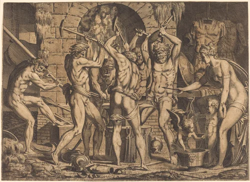 Venus at Vulcan's Forge by Léon Davent, print, 1476-1600
