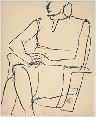 Untitled [woman seated in armchair clasping her hands] by Richard Diebenkorn, drawing, 1955-1967