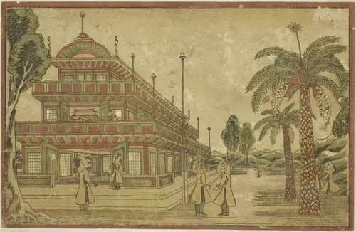 Newly Published Dutch Perspective View: The Tomb of King Mausolus in Asia by Utagawa Kuninaga, print, 1820-1830