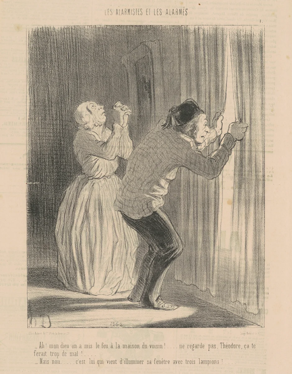 Ah! Mon dieu on a mis le feu a la maison du voisin ... by Honoré Daumier, print, 1848