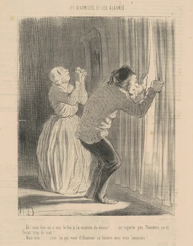 Ah! Mon dieu on a mis le feu a la maison du voisin ... by Honoré Daumier, print, 1848