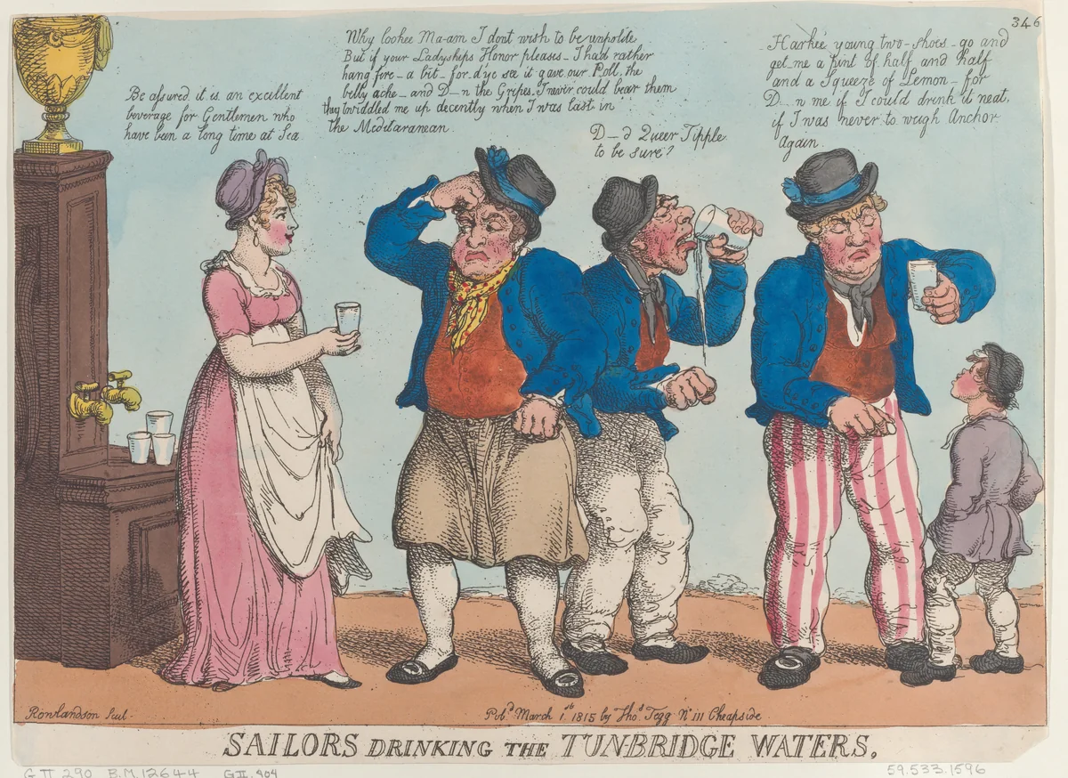 Sailors Drinking the Tunbridge Waters by Thomas Rowlandson, print, 1815