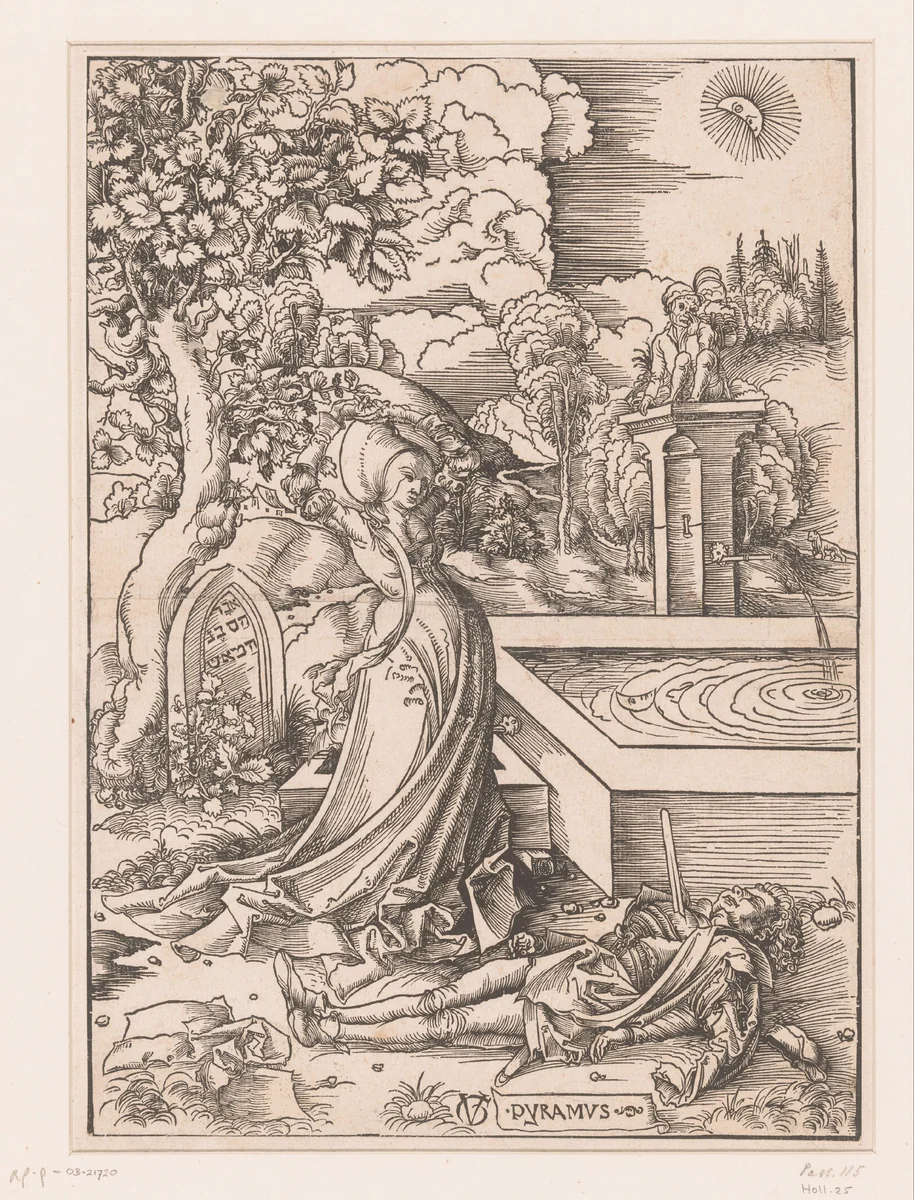 Pyramus en Thisbe by Unknown, print, 1505