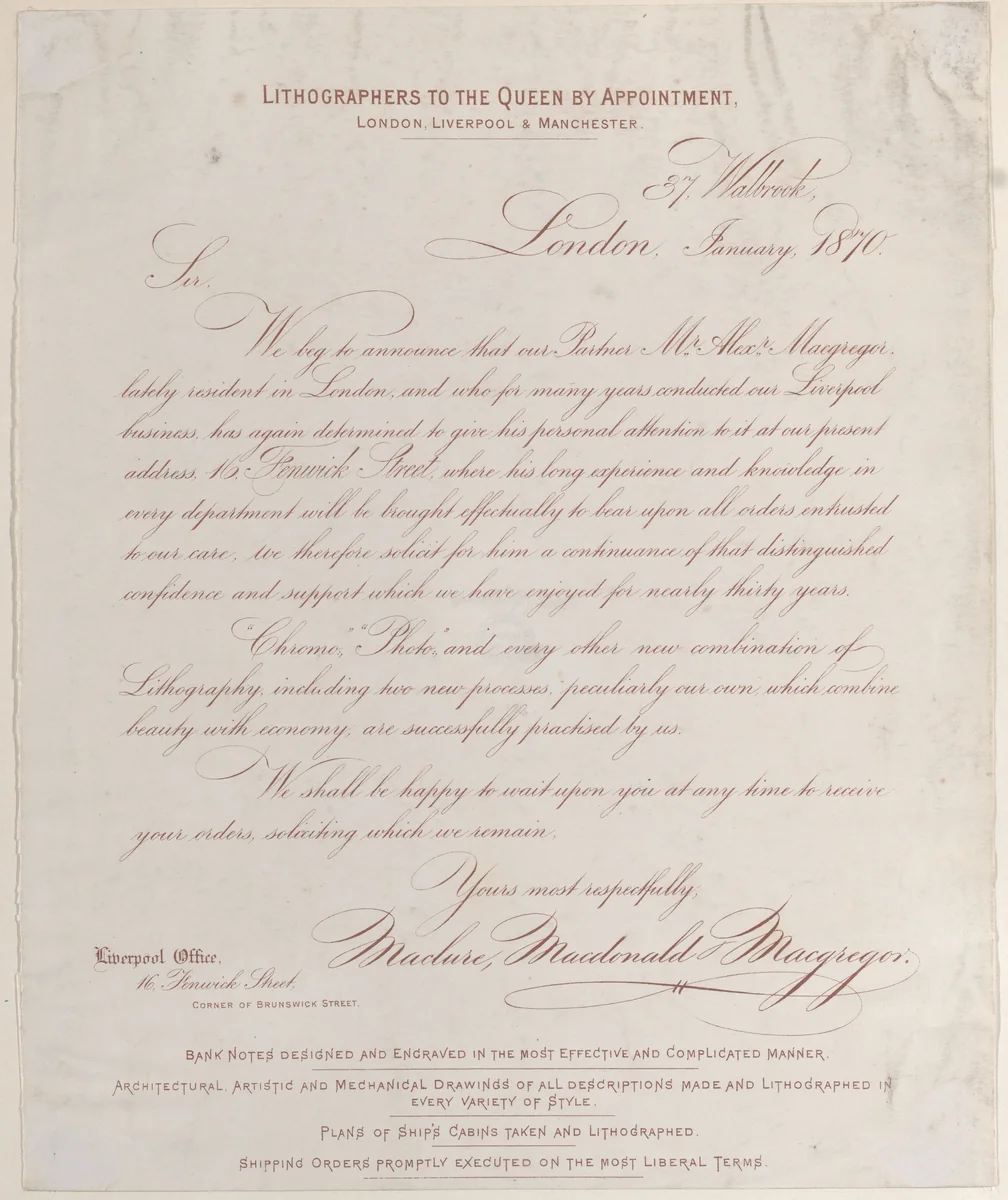 Trade card for Maclure, Macdonald & Macgregor, publisher and printer by anonymous, print, 1800-1900