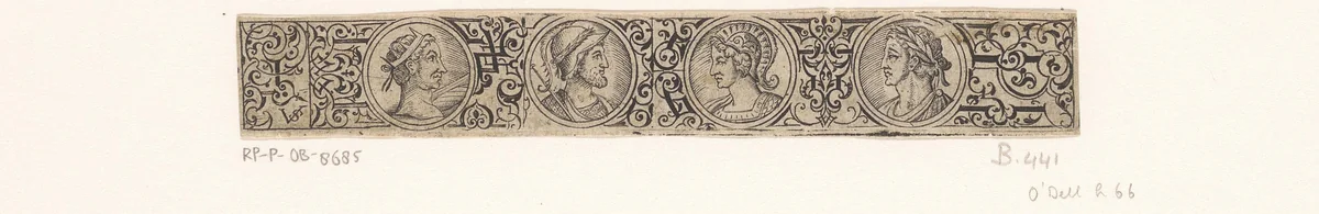 Fries met vier bustes in medaillons by Unknown, print, 1524-1562