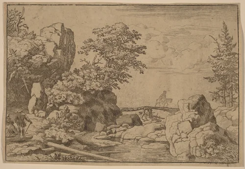 Horseman on a Bridge by Allart van Everdingen, print, 1645-1656