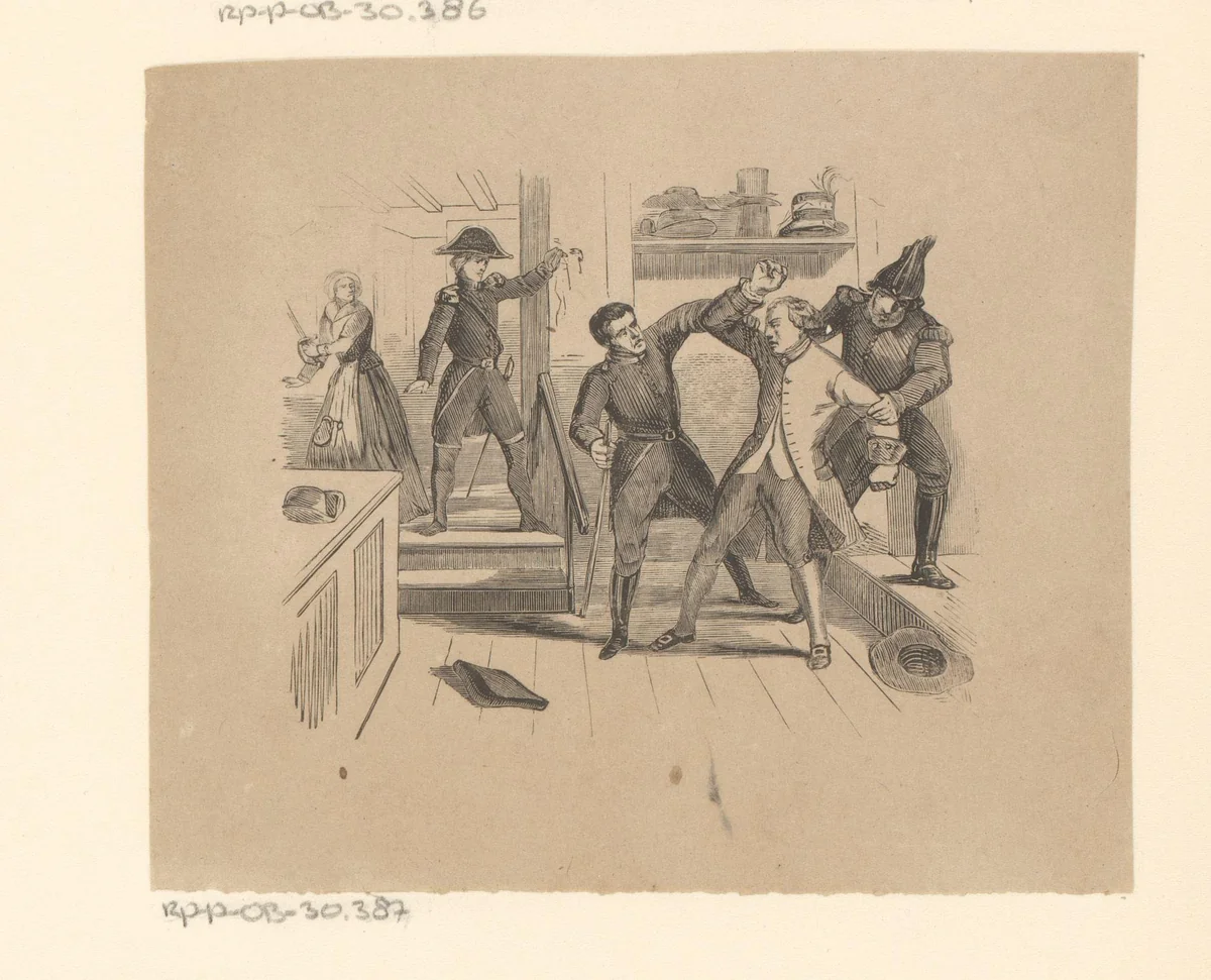 Twist in een hoedenzaak by Isaac Weissenbruch, print, 1836-1912