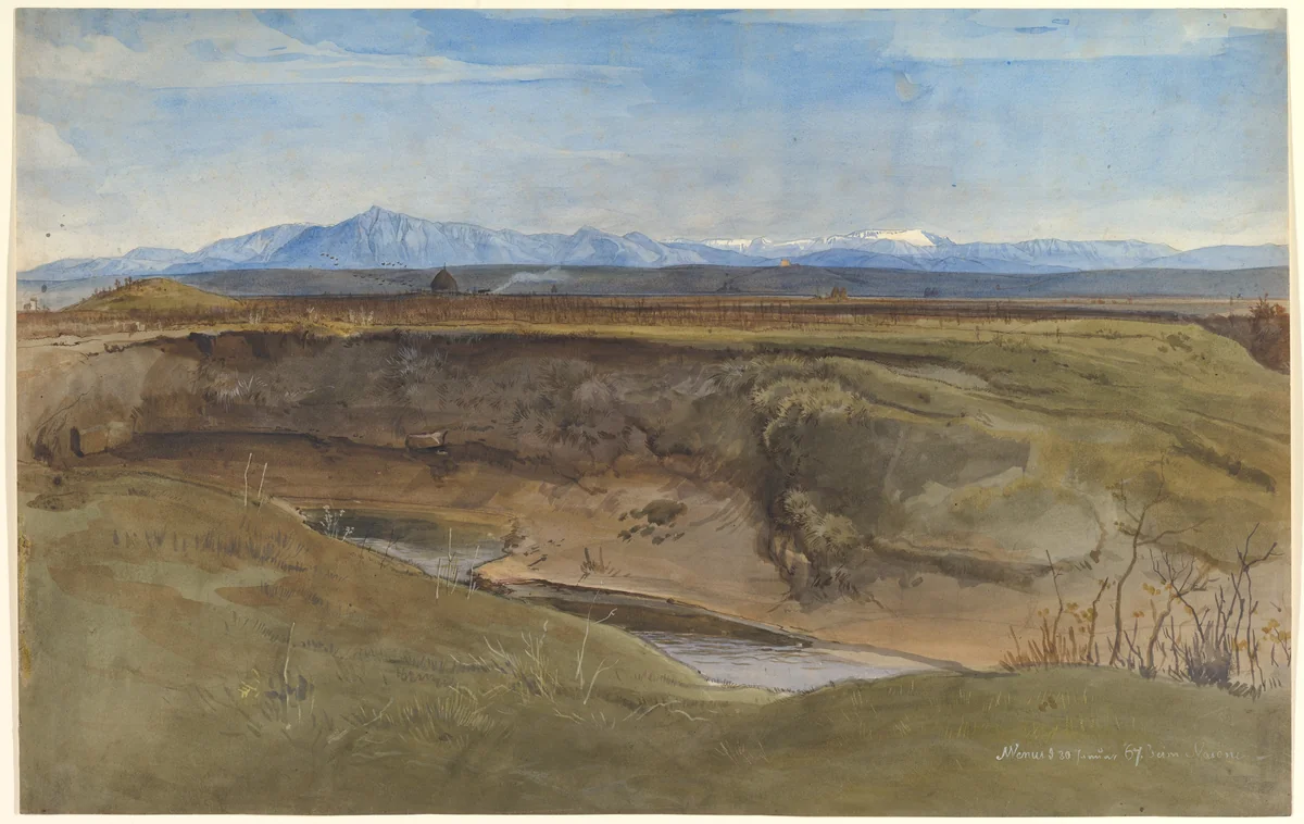 Landscape near Rome by Albert Venus, drawing, 1867