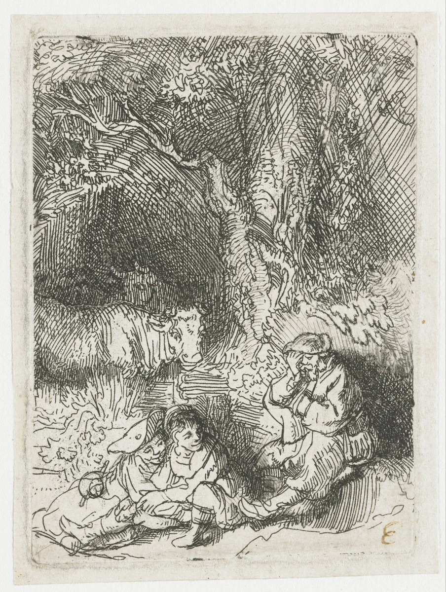 The sleeping herdsman by Rembrandt van Rijn, print, 1644
