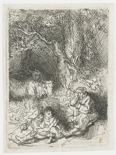 The sleeping herdsman by Rembrandt van Rijn, print, 1644
