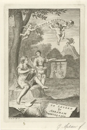Dichter met zijn muze by Gerard Melder, print, 1734