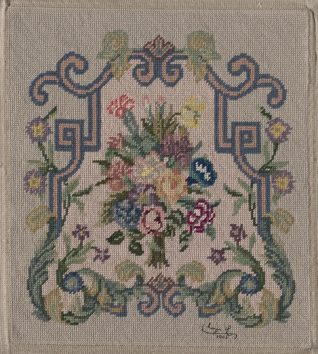 Embroidered Floral Panel by Queen Mary, textile, 1945