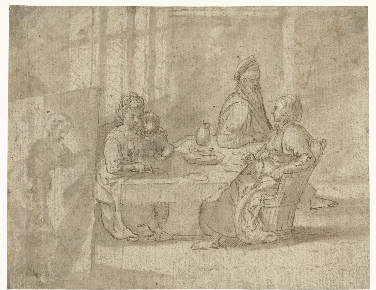 Huiselijke voorstelling by anonymous, drawing, 1550-1599
