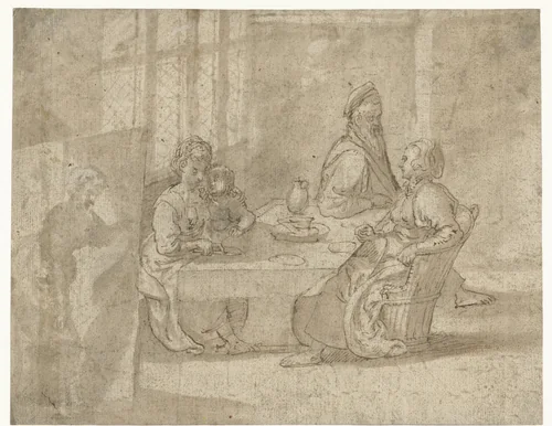 Huiselijke voorstelling by anonymous, drawing, 1550-1599